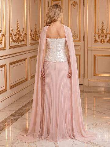 Strapless Chiffon A Line Sleeveless Long Evening Dresses with Pleated