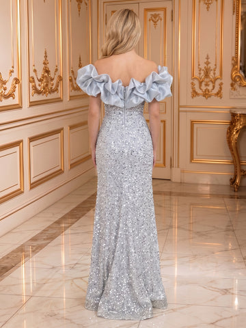 Mermaid Off the Shoulder Sleeveless Sequins Long Evening Dresses