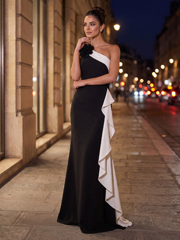 Satin Mermaid One Shoulder Sleeveless Long Evening Dresses