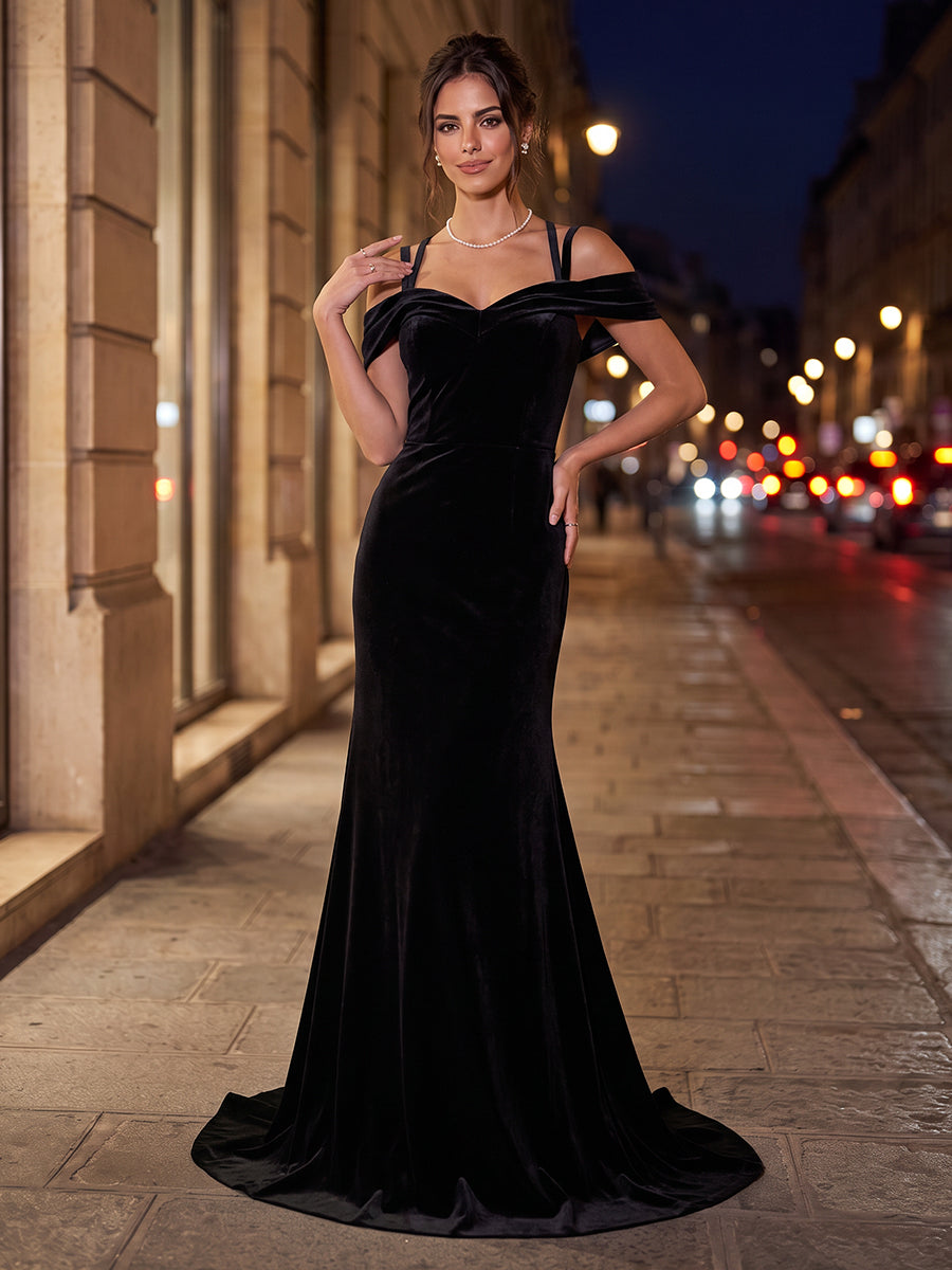 Velvet Off the Shoulder Mermaid Sweetheart Evening Dresses
