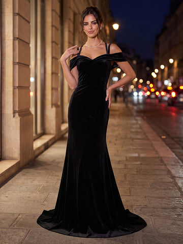 Velvet Off the Shoulder Mermaid Sweetheart Evening Dresses