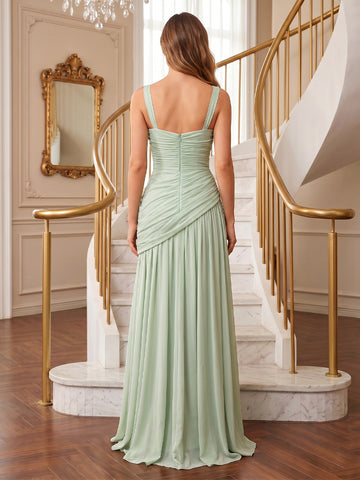 A Line Spaghetti Straps Chiffon Sleeveless Wedding Guest Dresses