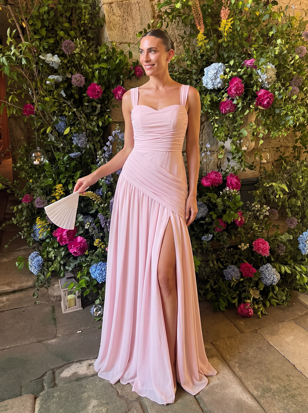 A Line Spaghetti Straps Chiffon Sleeveless Wedding Guest Dresses
