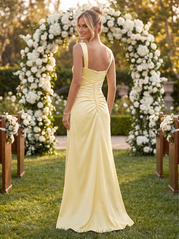 Square Neck Satin Sheath Sleeveless Wedding Guest Dresses
