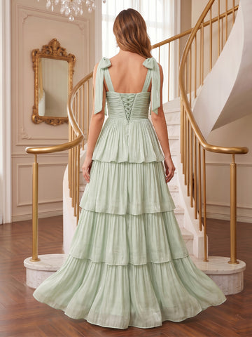 A Line Sweetheart Chiffon Sleeveless Tiered Wedding Guest Dresses