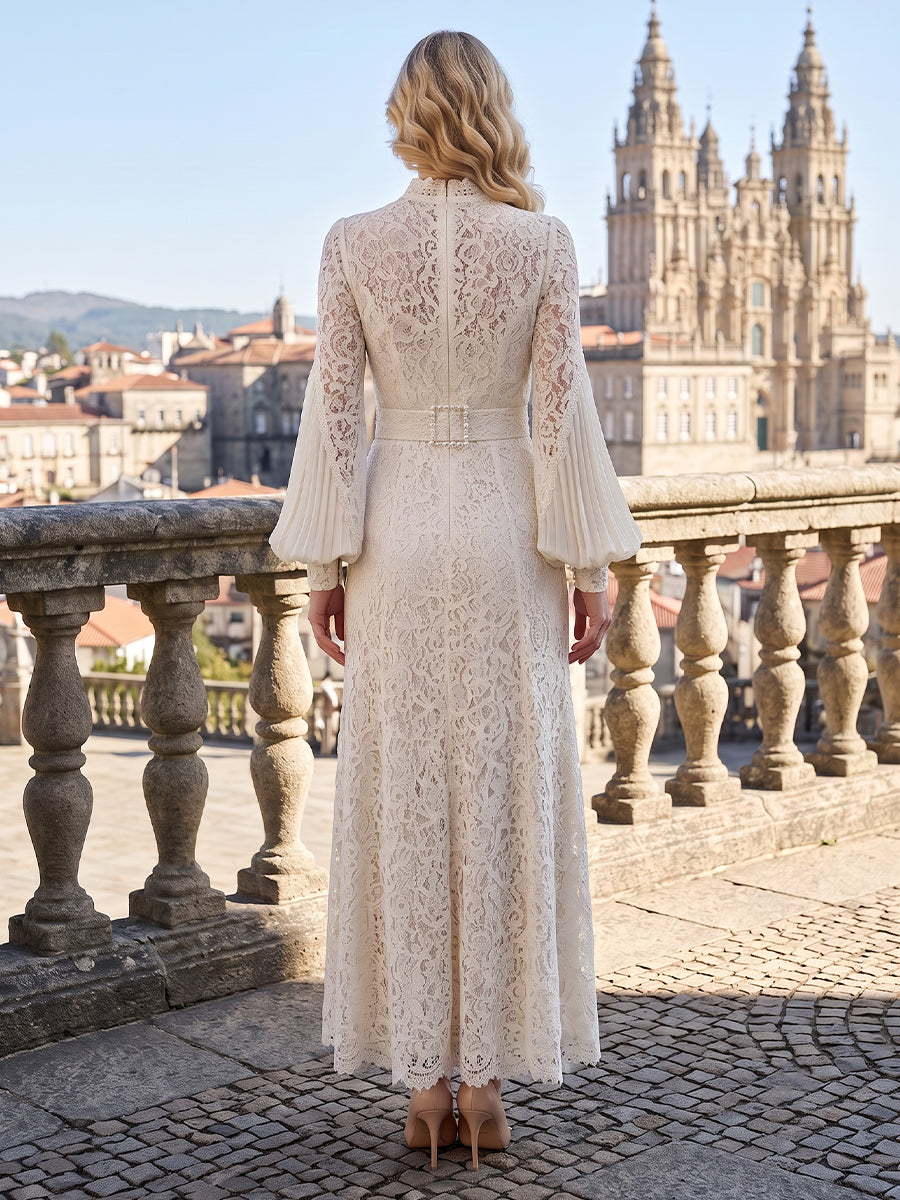 A Line Jacket Satin Long Sleeves Lace Applique Wedding Guest Dresses