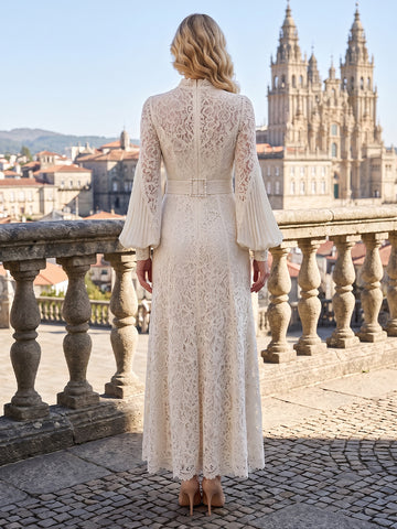 A Line Jacket Satin Long Sleeves Lace Applique Wedding Guest Dresses