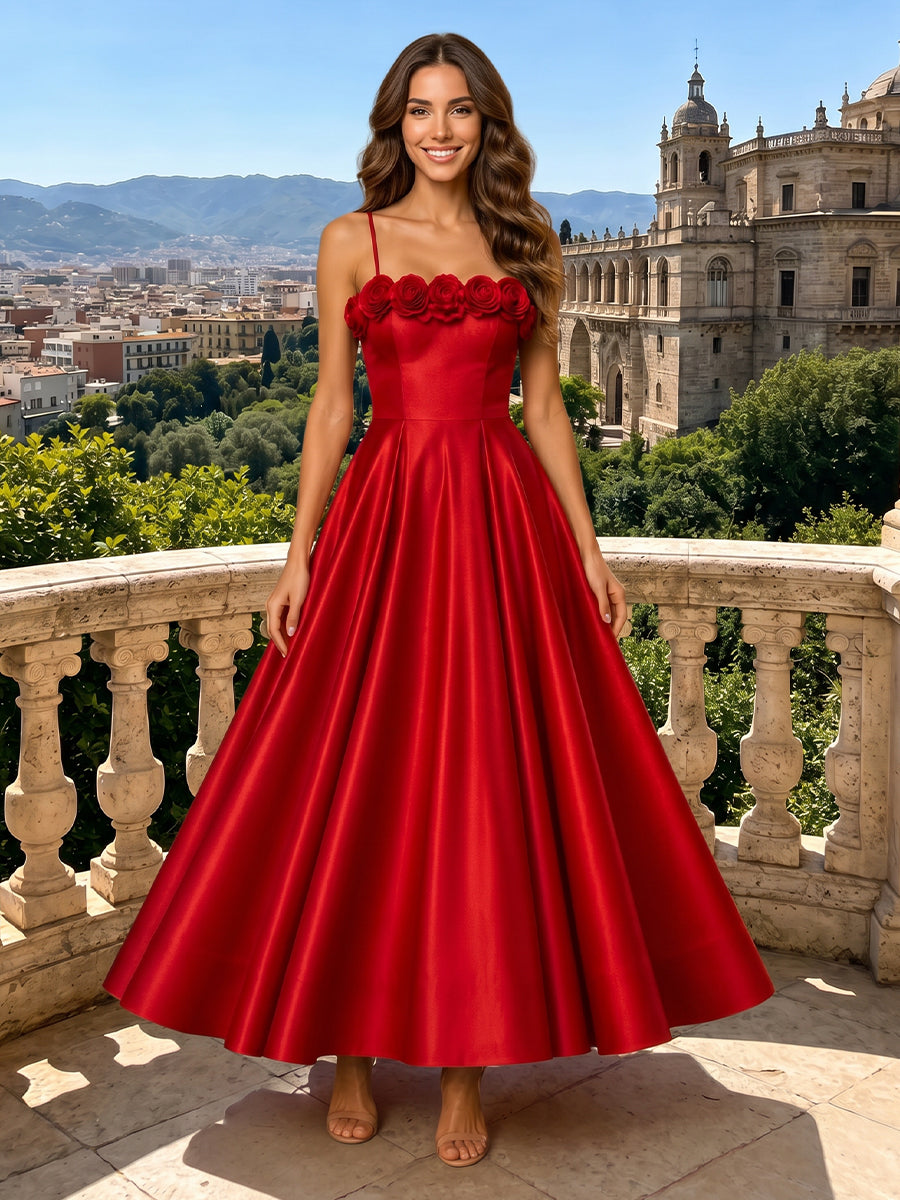 Spaghetti Straps Satin A Line Sleeveless Wedding Guest Dresses