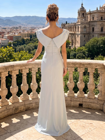 Sheath Scoop Neck Satin Sleeveless Wedding Guest Dresses