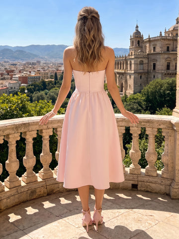 A Line Strapless Satin Sleeveless Wedding Guest Dresses