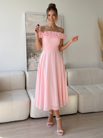 Off the Shoulder Chiffon A Line Sleeveless Wedding Guest Dresses