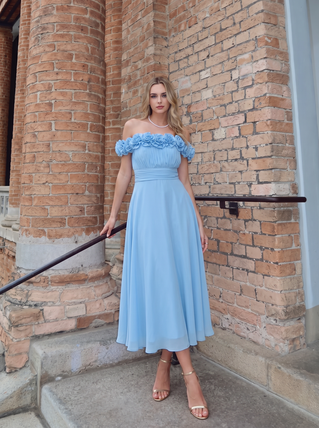 Off the Shoulder Chiffon A Line Sleeveless Wedding Guest Dresses
