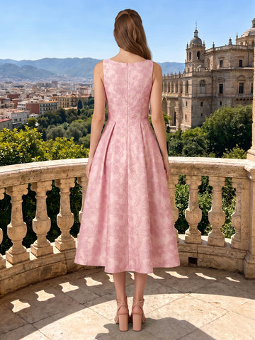 Square Neck Satin A Line Sleeveless Jacquard Wedding Guest Dresses