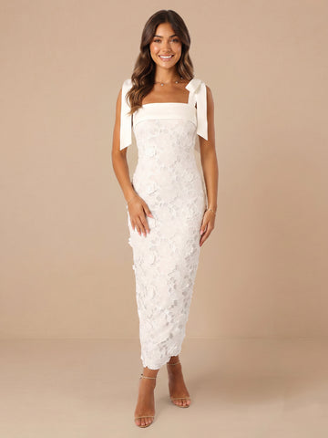 Satin Sheath Spaghetti Straps Sleeveless Jacquard Wedding Guest Dresses