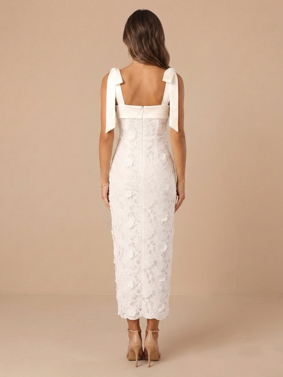 Satin Sheath Spaghetti Straps Sleeveless Jacquard Wedding Guest Dresses