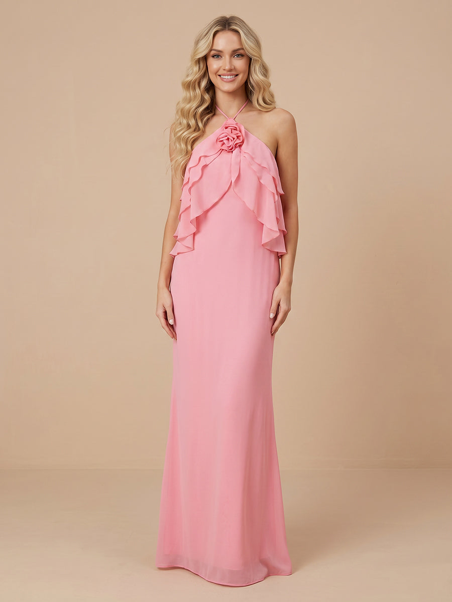 Sheath Halter Chiffon Sleeveless Wedding Guest Dresses