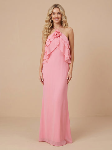 Sheath Halter Chiffon Sleeveless Wedding Guest Dresses