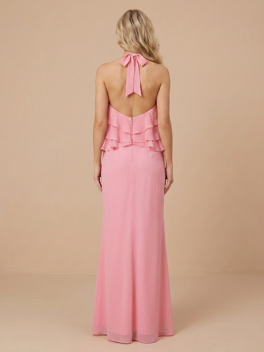 Sheath Halter Chiffon Sleeveless Wedding Guest Dresses