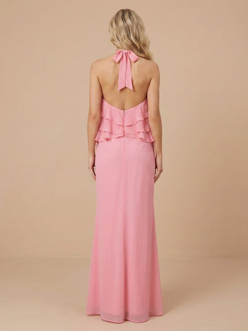 Sheath Halter Chiffon Sleeveless Wedding Guest Dresses