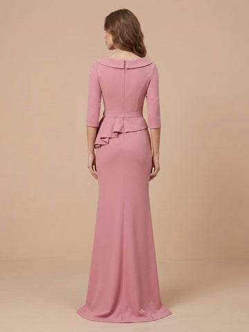 Sheath Boat Neck Satin 3/4 Sleeves Wedding Guest Dresses