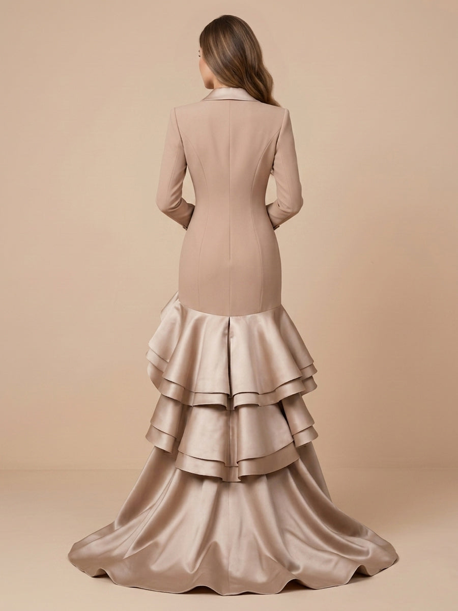 A Line Jacket Satin Long Sleeves Wedding Guest Dresses