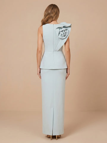 Satin Sheath Scoop Neck Sleeveless Flower Wedding Guest Dresses