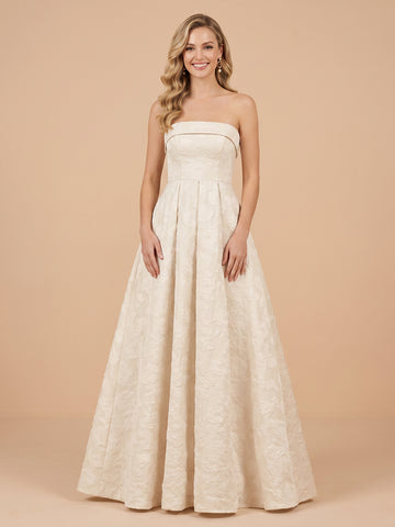 A Line Strapless Satin Sleeveless Jacquard Wedding Guest Dresses