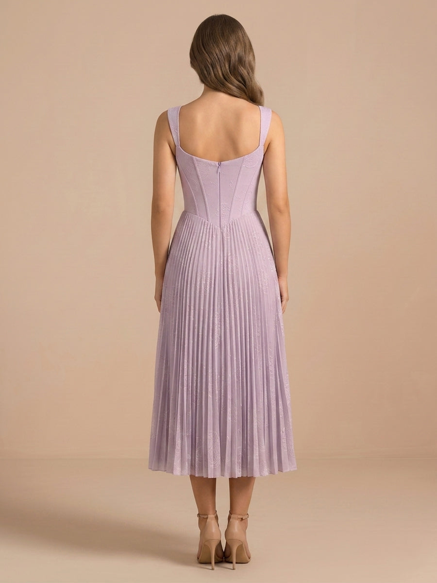 Chiffon A Line Sweetheart Sleeveless Jacquard Wedding Guest Dresses with Pleated