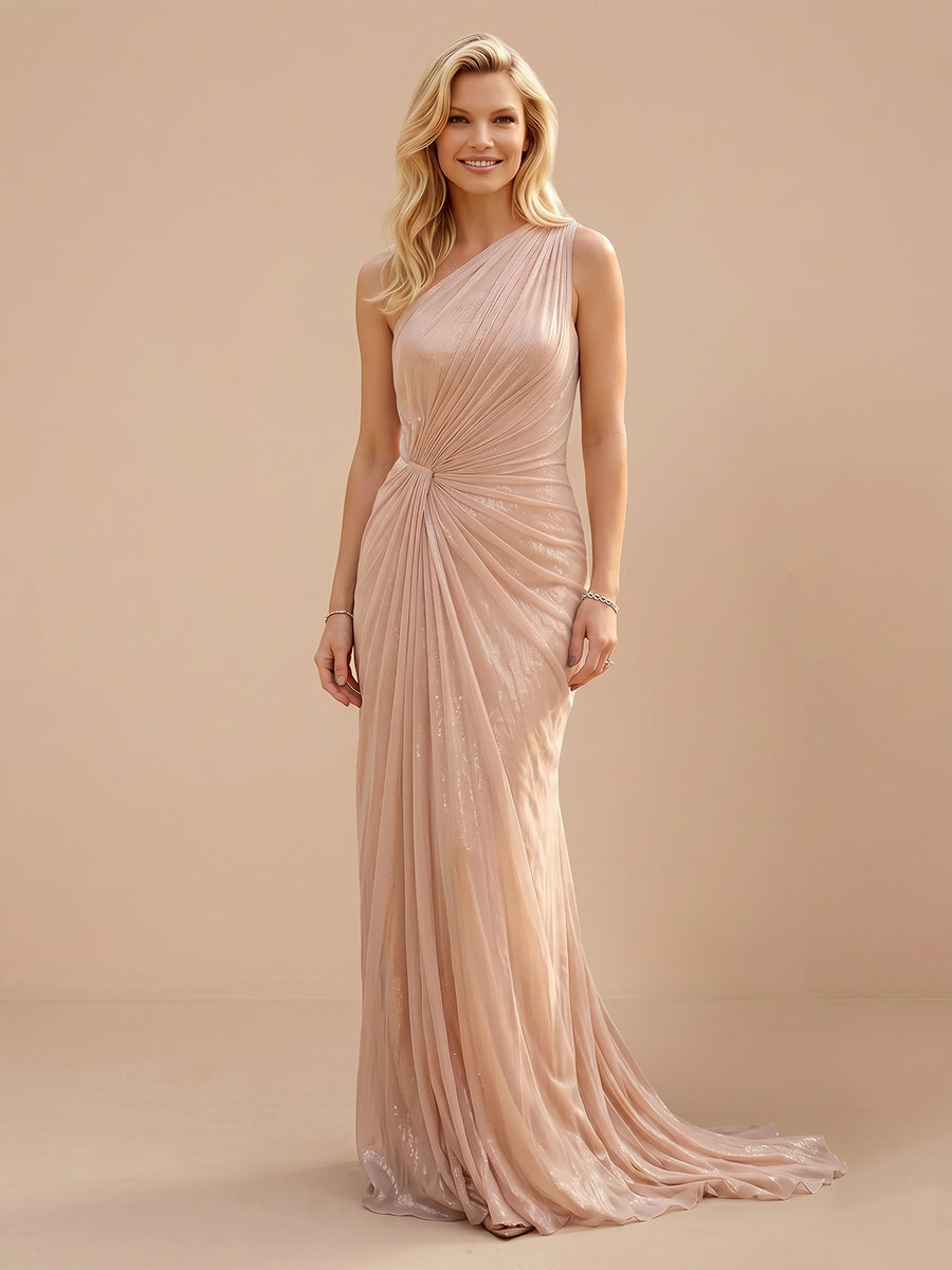 One Shoulder Chiffon Sheath Sleeveless Wedding Guest Dresses