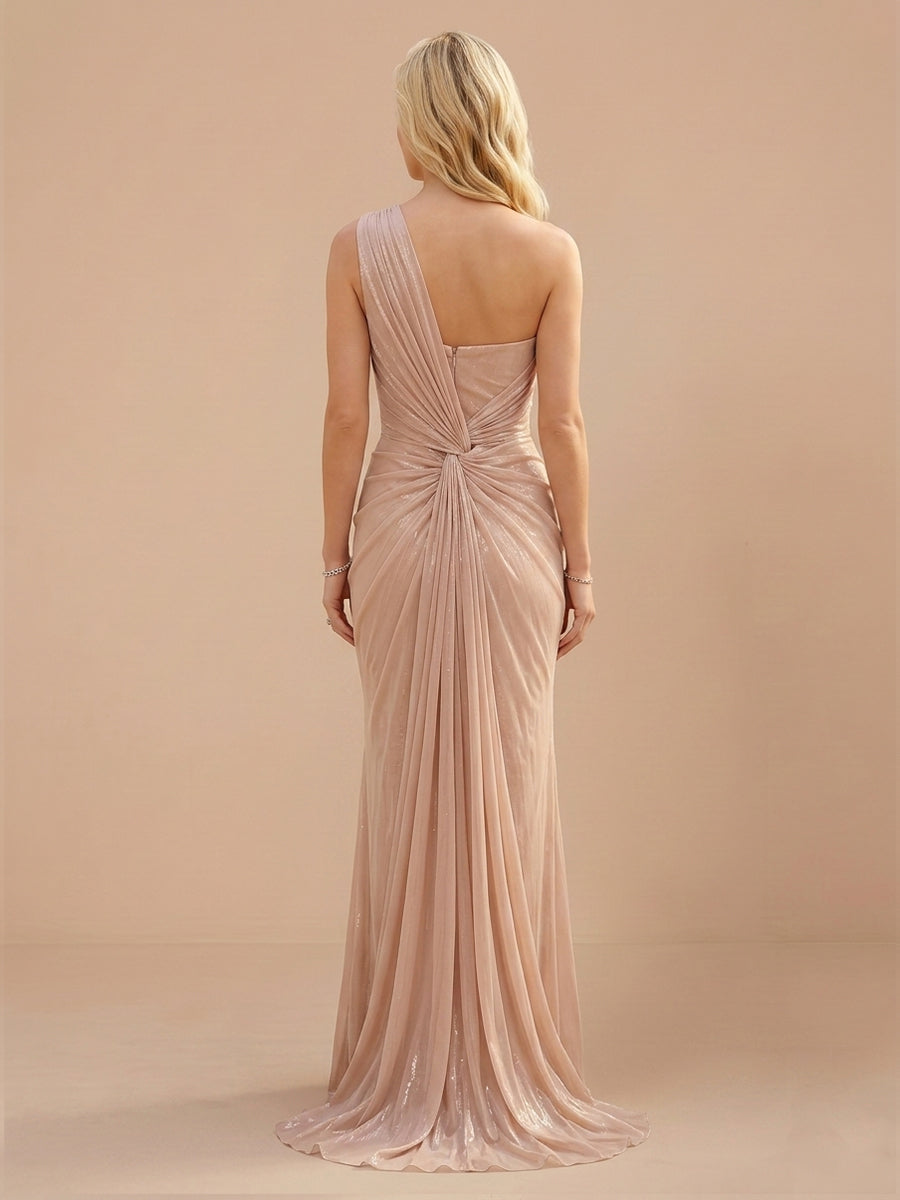 One Shoulder Chiffon Sheath Sleeveless Wedding Guest Dresses