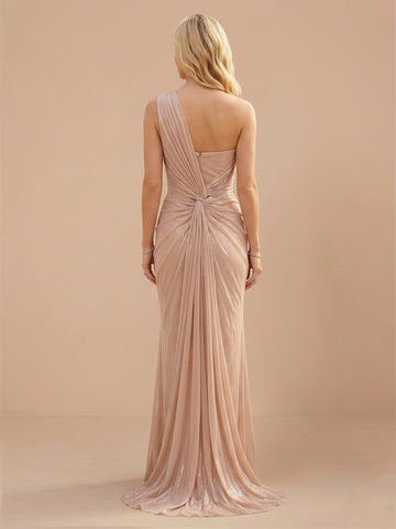 One Shoulder Chiffon Sheath Sleeveless Wedding Guest Dresses