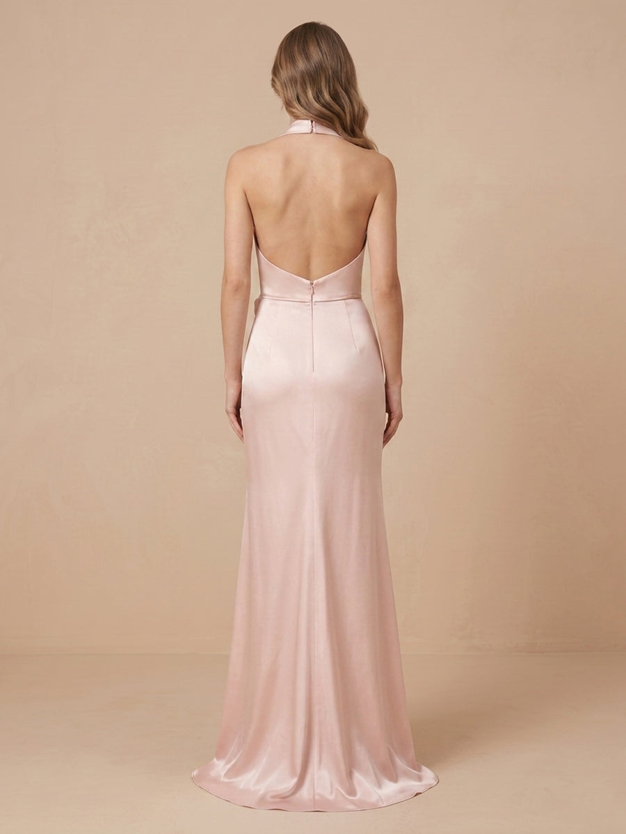 Satin Sheath Cowl Neck Sleeveless Wedding Guest Dresses