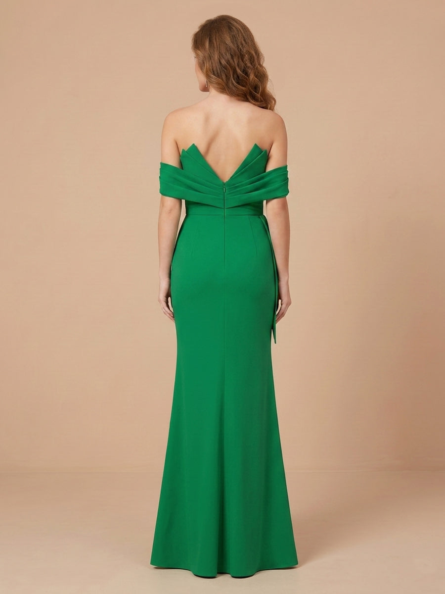 Off the Shoulder Satin Mermaid Sleeveless Wedding Guest Dresses