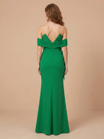 Off the Shoulder Satin Mermaid Sleeveless Wedding Guest Dresses