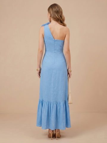 One Shoulder Satin Sheath Sleeveless Wedding Guest Dresses with Ruch