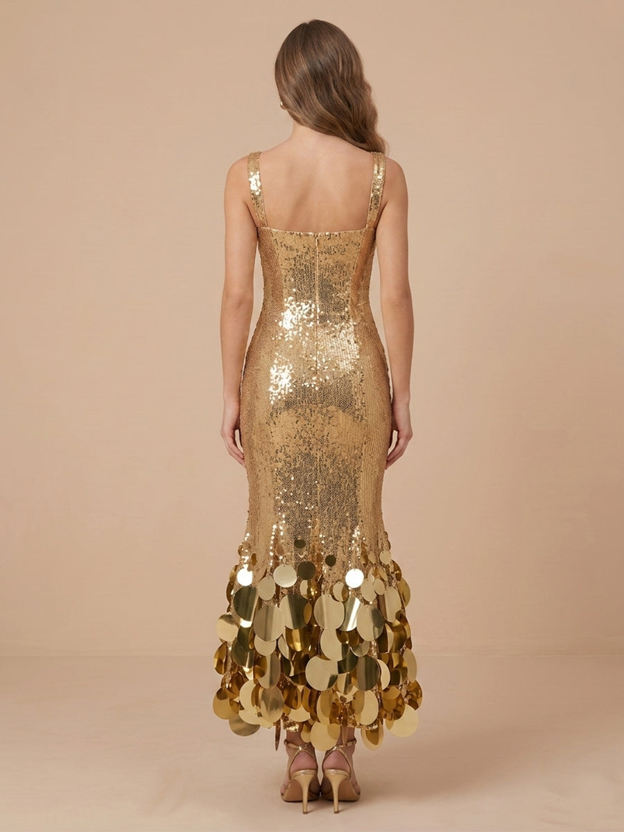 Spaghetti Straps Sequins Mermaid Sleeveless Evening Dresses