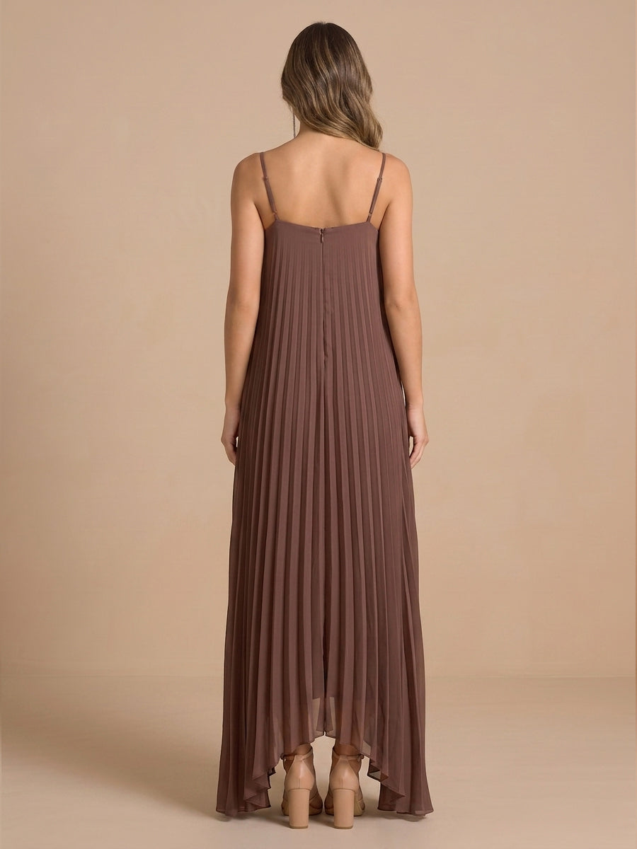 Chiffon A Line Spaghetti Straps Sleeveless Wedding Guest Dresses with Pleated