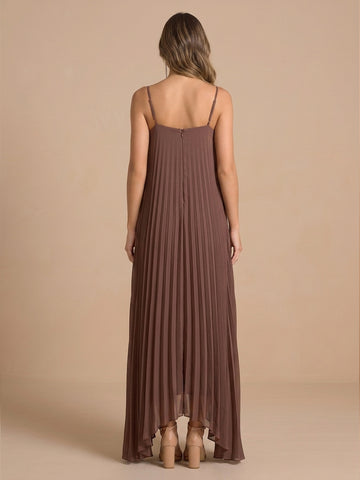 Chiffon A Line Spaghetti Straps Sleeveless Wedding Guest Dresses with Pleated