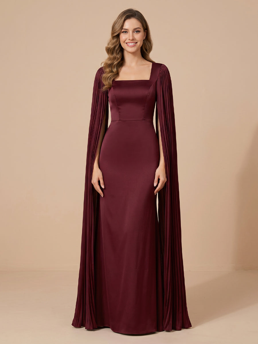 Mermaid Square Neck Satin Sleeveless Wedding Guest Dresses