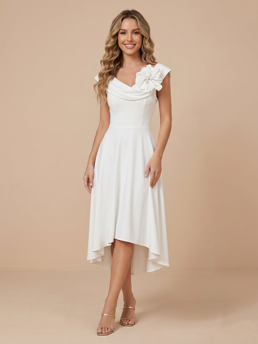 Cowl Neck Satin A Line Sleeveless Wedding Guest Dresses