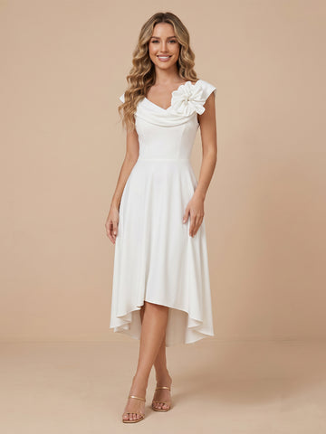 Cowl Neck Satin A Line Sleeveless Wedding Guest Dresses