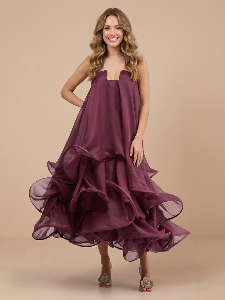 Chiffon A Line Strapless Sleeveless Wedding Guest Dresses