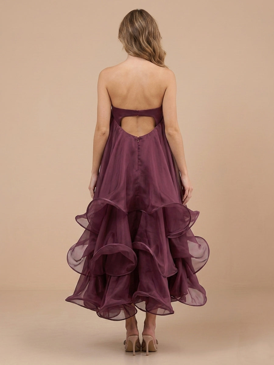 Chiffon A Line Strapless Sleeveless Wedding Guest Dresses