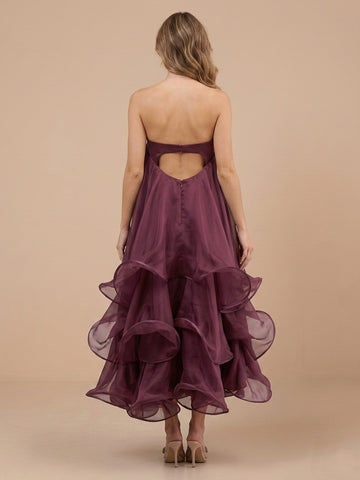 Chiffon A Line Strapless Sleeveless Wedding Guest Dresses
