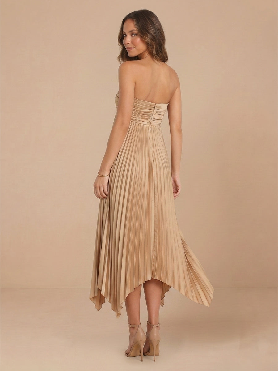 Strapless Chiffon A Line Sleeveless Wedding Guest Dresses with Pleated
