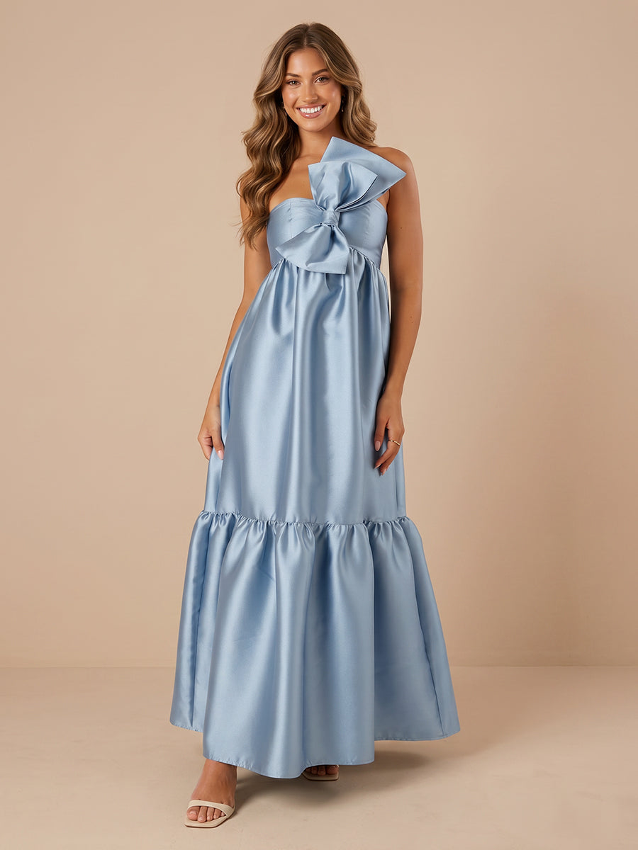 Satin A Line Strapless Sleeveless Wedding Guest Dresses