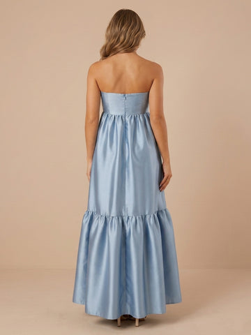 Satin A Line Strapless Sleeveless Wedding Guest Dresses