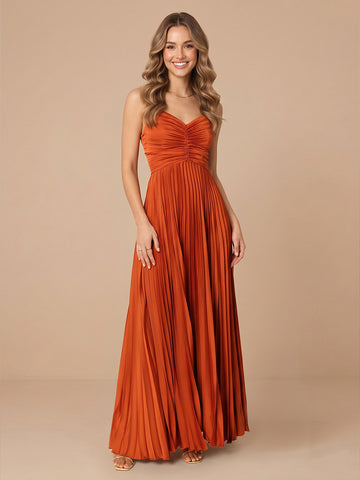 Chiffon A Line Spaghetti Straps Sleeveless Wedding Guest Dresses with Pleated