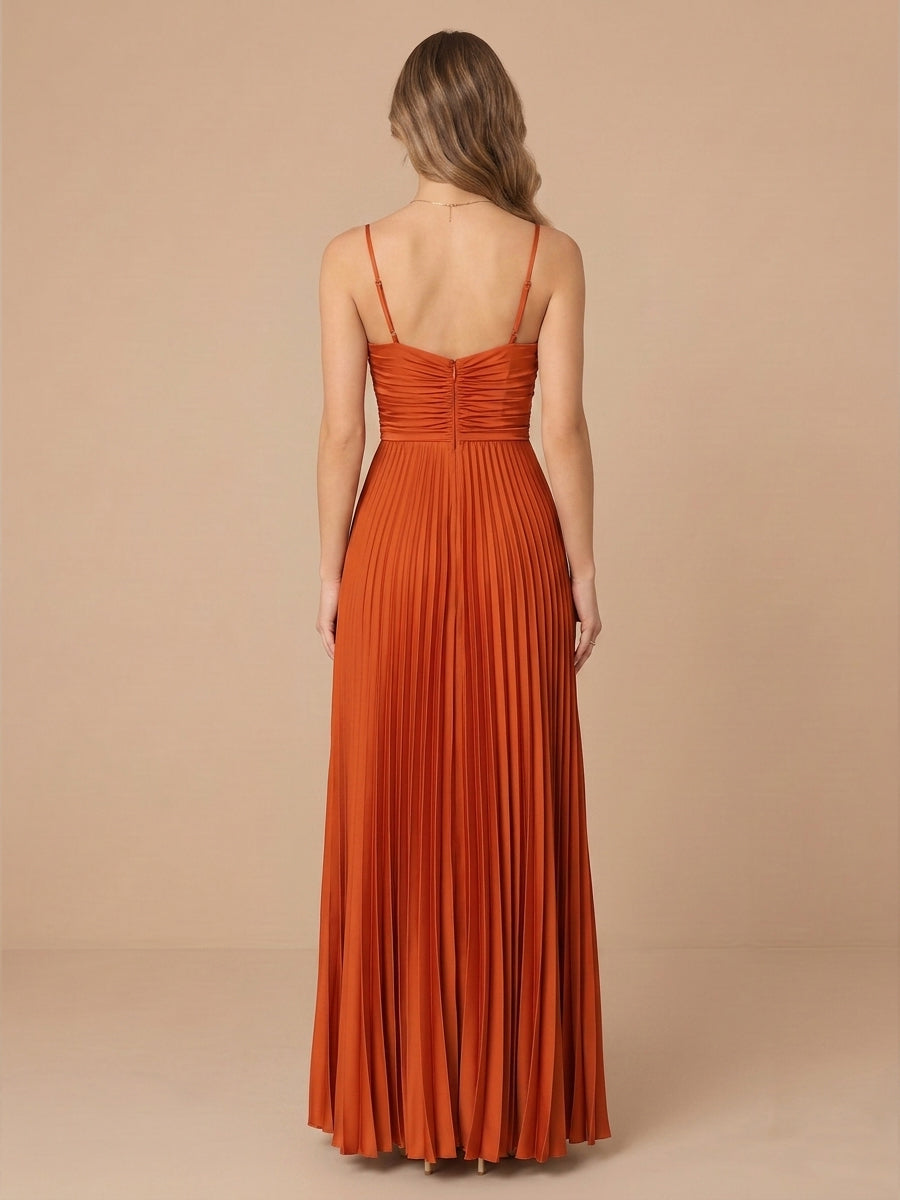 Chiffon A Line Spaghetti Straps Sleeveless Wedding Guest Dresses with Pleated