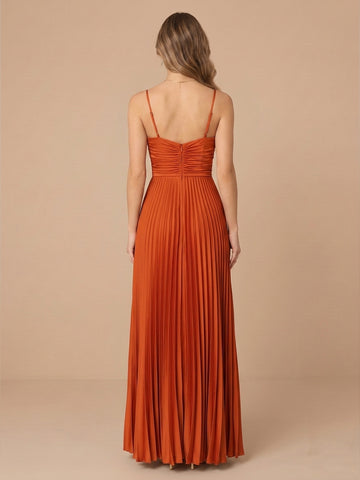 Chiffon A Line Spaghetti Straps Sleeveless Wedding Guest Dresses with Pleated